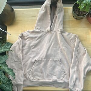 FRANK AND OAK Cropped Beige Neutral Minamalist Cropped Hoodie Large